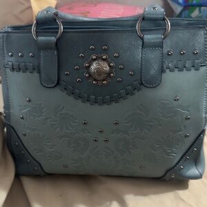 Elegant teal Embossed Handbag